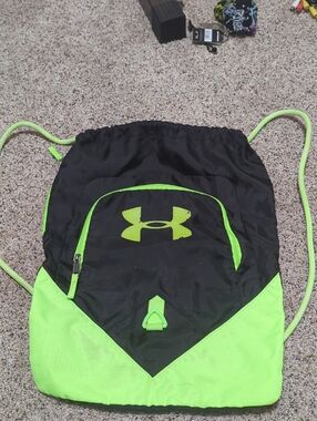 Under Armour Black and Neon Green Drawstring Gym Sack